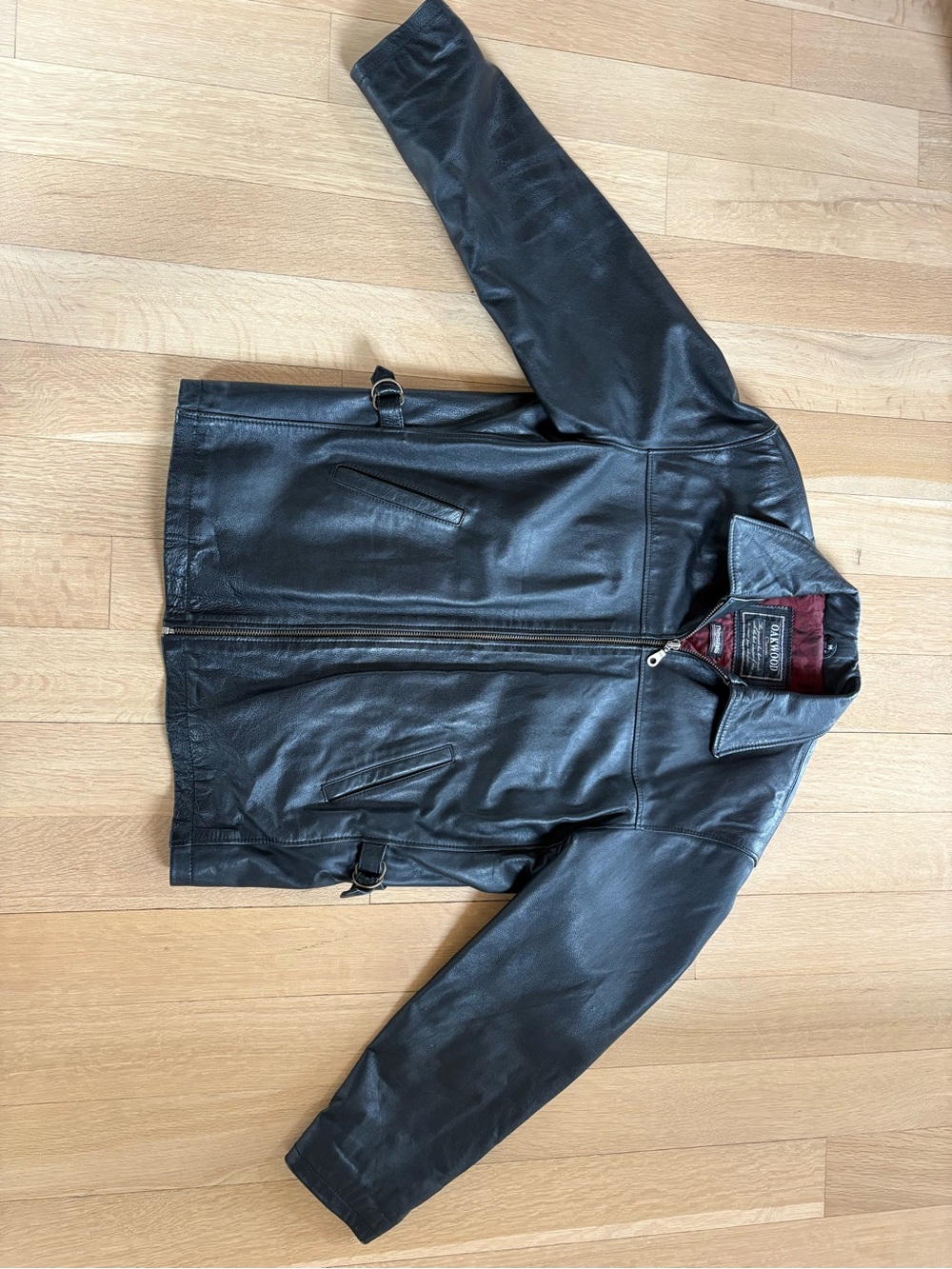 Men's Black Leather Bomber Jacket with Zip Front